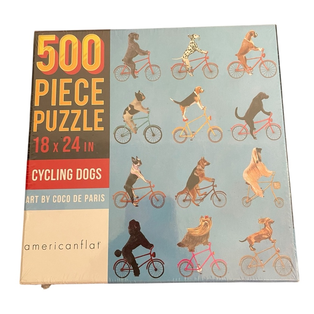 Americanflat Cycling Dogs 500 Piece Jigsaw Puzzle Coco de Paris Art 18x24 New